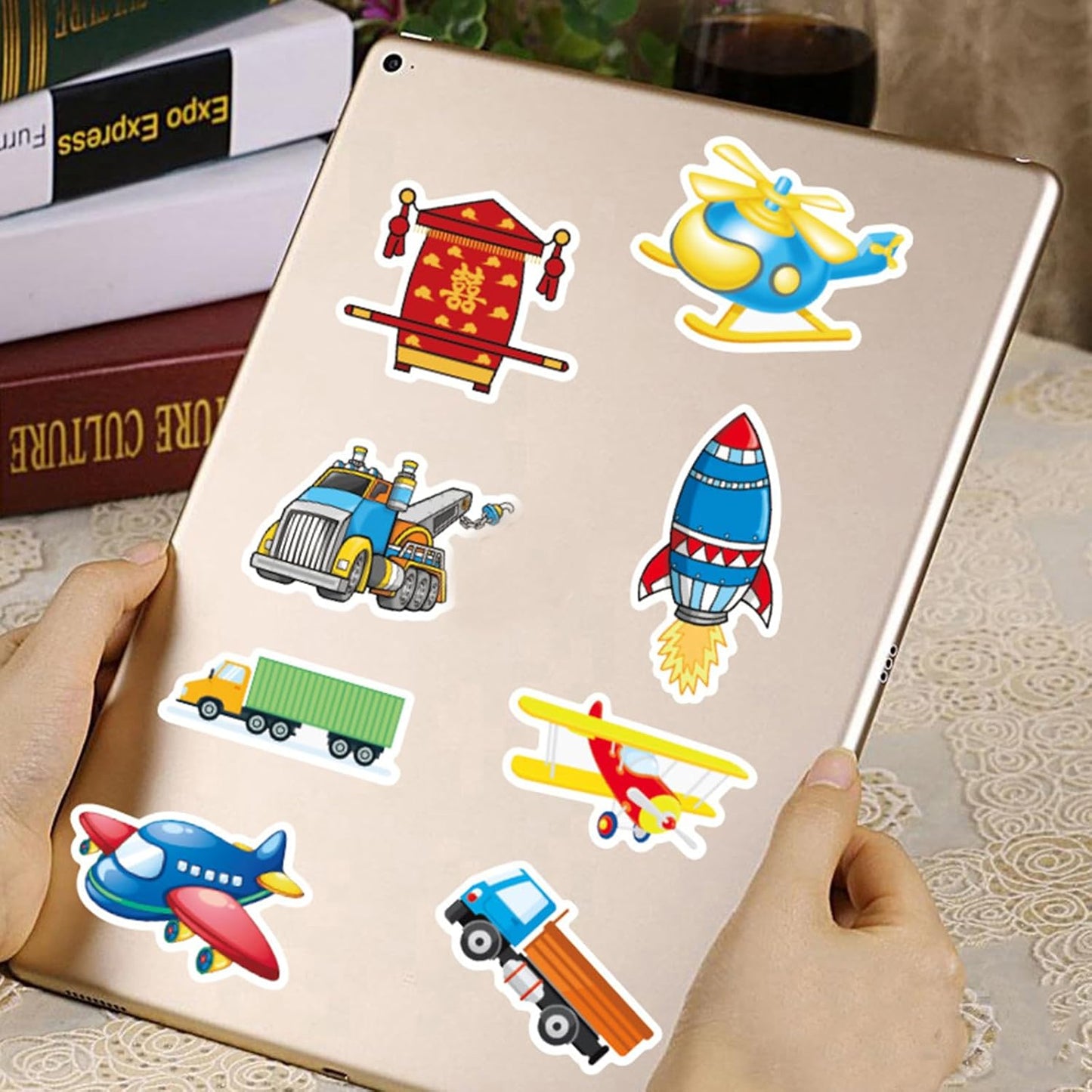 74pcs Transportation Party Favors Set ,24 Slap Bracelets and 50 Sheets Vehicle Stickers, Construction Truck Airplane Car Train Rocket Theme, Party Supplies Goodie Bag Fillers, Bulk Value Gift Pack