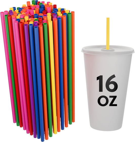 7.75" Plastic Straws (500 Count), Disposable Straws - Made For Standard 16oz Glass (Black)