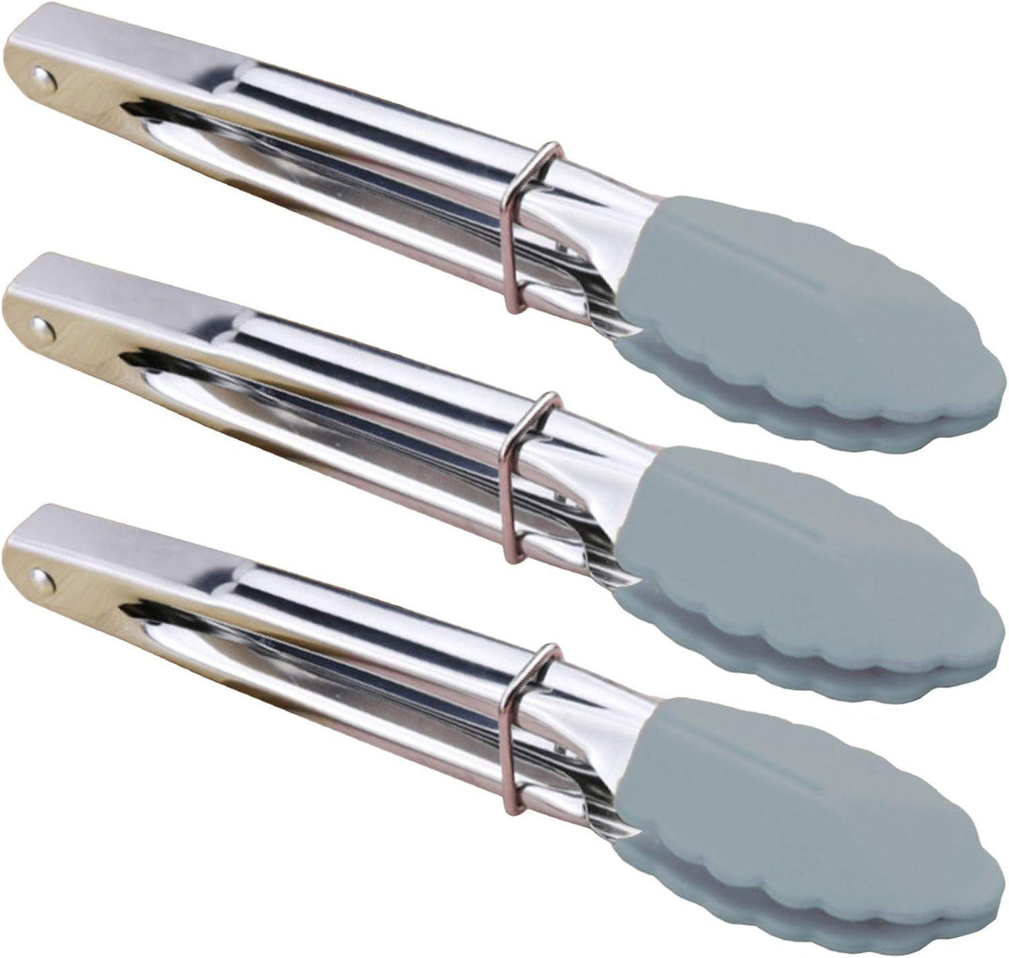 HINMAY Small Tongs with Silicone Tips 7-Inch Mini Serving Tongs, Set of 6 (Green Red Blue Purple Pink Orange)