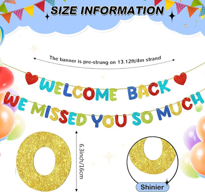 Fulmoon Pre Strung Welcome Back We Missed You So Much Banner, NO DIY, Glitter Welcome Home Celebration Decorations Family Gathering, Back to School, Military Homecoming Decoration(Dark Blue)