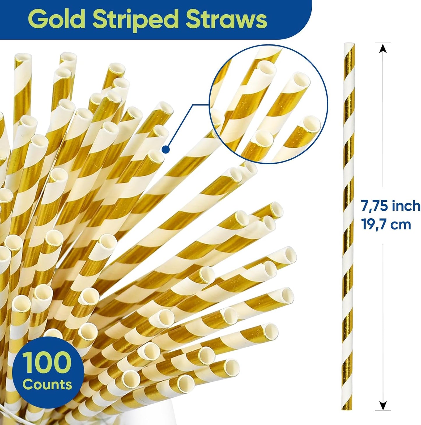 Disposable Paper Straws Solid Green - 7.75'' x 0.24'', 100 Counts - for Drinking, Beverage, Juice, Soda, Bar Supplies