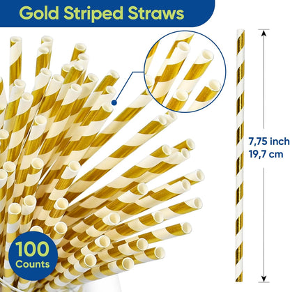 Disposable Paper Straws Solid Green - 7.75'' x 0.24'', 100 Counts - for Drinking, Beverage, Juice, Soda, Bar Supplies