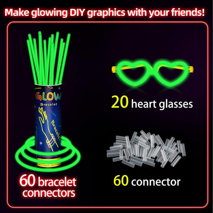 60 Pack 8” Purple Glow Sticks Bulk Bright Glow Sticks with 60 Connectors 20 Heart Glasses Glow In The Dark Party Supplies Neon Party Decorations Glow Bracelet Glasses for Carnival (Purple)