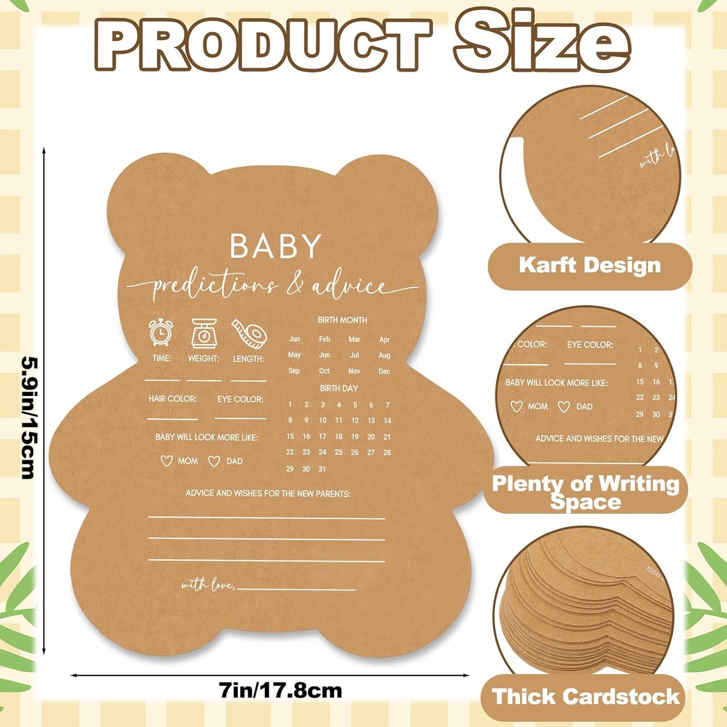 50 Pcs Bear Baby Shower Games Baby Bingo Cards Game for New Parents Girl or Boy Fun Games Gender Neutral Activity Kraft Paper Cards