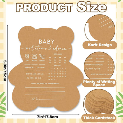 50 Pcs Bear Baby Shower Games Baby Bingo Cards Game for New Parents Girl or Boy Fun Games Gender Neutral Activity Kraft Paper Cards