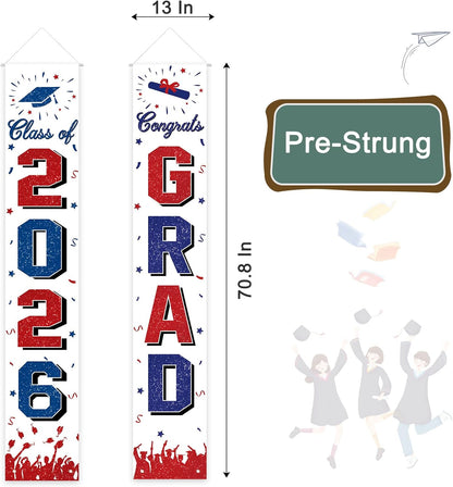 2026 Graduation Decorations, Graduation Banner Class of 2026, Hanging Congratulations/Congrats Grad Banner for Door and Porch, Party Decor - Black