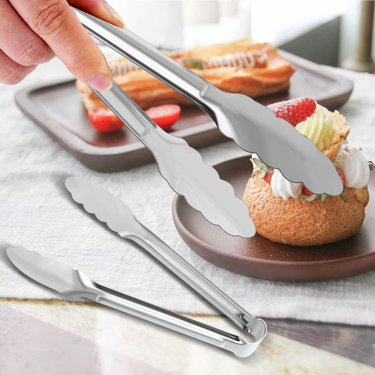 12 Pack Small Serving Tongs,XEVOM Stainless Steel Sugar Tongs Mini Appetizers Tongs Mental Kitchen Tongs for Serving Food (5inch)