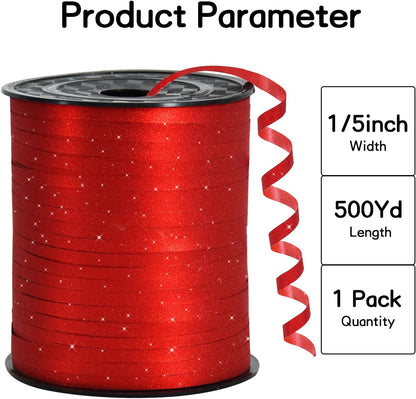 BEISHIDA 500 Yards Red Ribbon Crimped Curling, Balloon String Shiny Metallic Roll for Gift Wrapping Ribbon for Birthday Valentines Day Wedding Mother's Day Party Decorations