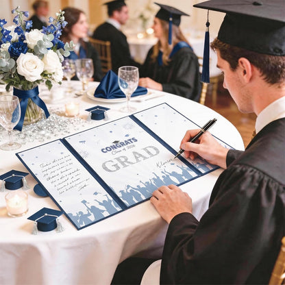 Graduation Guest Book 2026, Blue Gold Graduation Decorations Class of 2026 Graduates Sign in Book Signature Board Congrats Grad Decor Party Supplies, High School College Graduations Gifts for Her Him