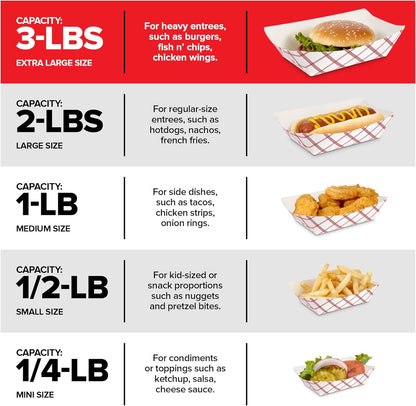Stock Your Home Medium Paper Food Boats (100 Pack) – 2 lb Disposable Red & White Checkered Trays, Eco-Friendly Serving Boats for Concessions, Nachos & Condiments (4.5" x 2.75")