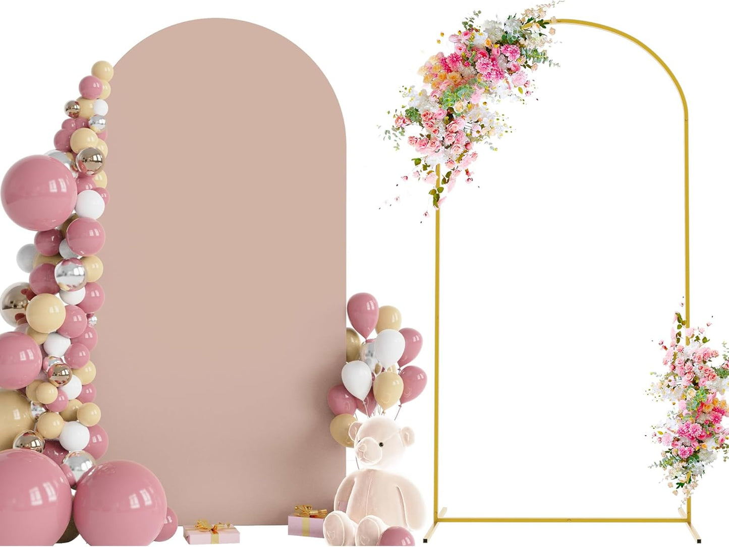 Wokceer 7.2 FT Wedding Arch Backdrop Stand and White Arch Cover, Metal Arch Stand with Arch Stand Cover for Birthday Party Wedding Ceremony Bridal Baby Shower Event Decor
