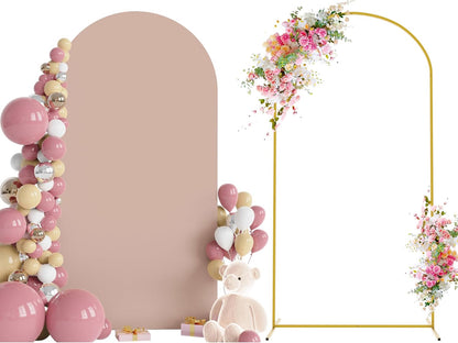 Wokceer 7.2 FT Wedding Arch Backdrop Stand and White Arch Cover, Metal Arch Stand with Arch Stand Cover for Birthday Party Wedding Ceremony Bridal Baby Shower Event Decor
