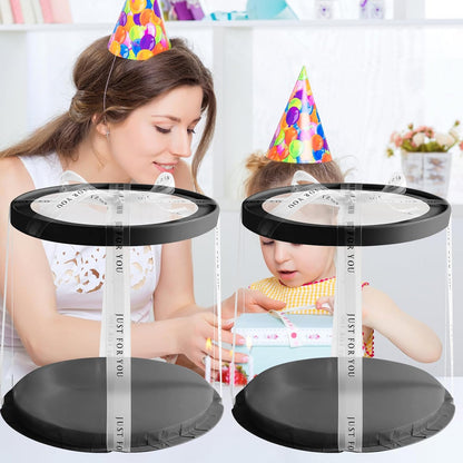 JCD Pink Multi-Layer 10 * 10 Inch Round Clear Cake Boxs with Ribbon,6 Pack Tall Transparent Packaging Cake Containers PET Cake Carrier Box for Birthday (Pink, Round 10inch/6pcs)