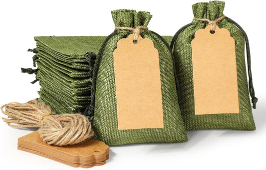 25PCS Burlap Gift Bags With Drawstring, 4x6" Small Party Favor Gift Bags + Bonus Gift Tags & String, Gift Bag Small Size for Party, Jewelry Pouches, Christmas, Festival, Kids Birthday, Coffee, DIY Craft Pouch