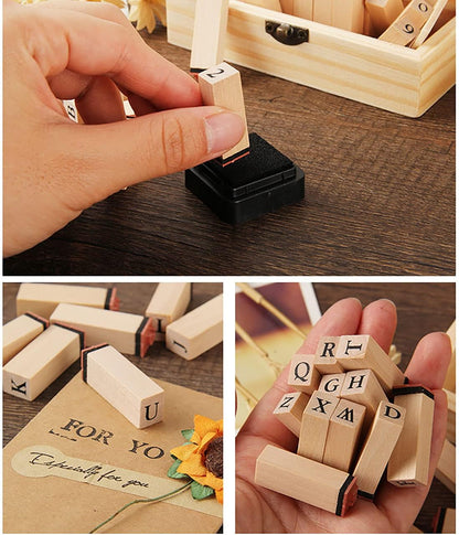 Pack of 36 Pcs Small Wooden Rubber Stamps 0.2 Inch of Letter and Number for DIY Craft Card and Photo Album (B)