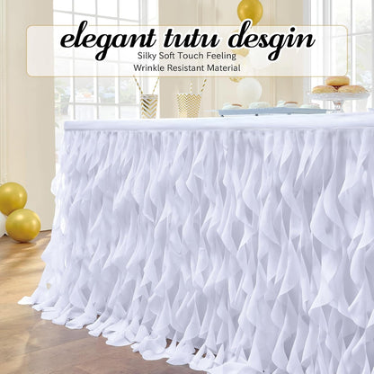 leegleri 6FT Tulle Ruffle Curly Willow Table Skirt for Rectangle or Round Tables, Under The Sea Ocean Blue Baby Shark Themed Tutu Table Skirt for Baby Shower, Birthday Party