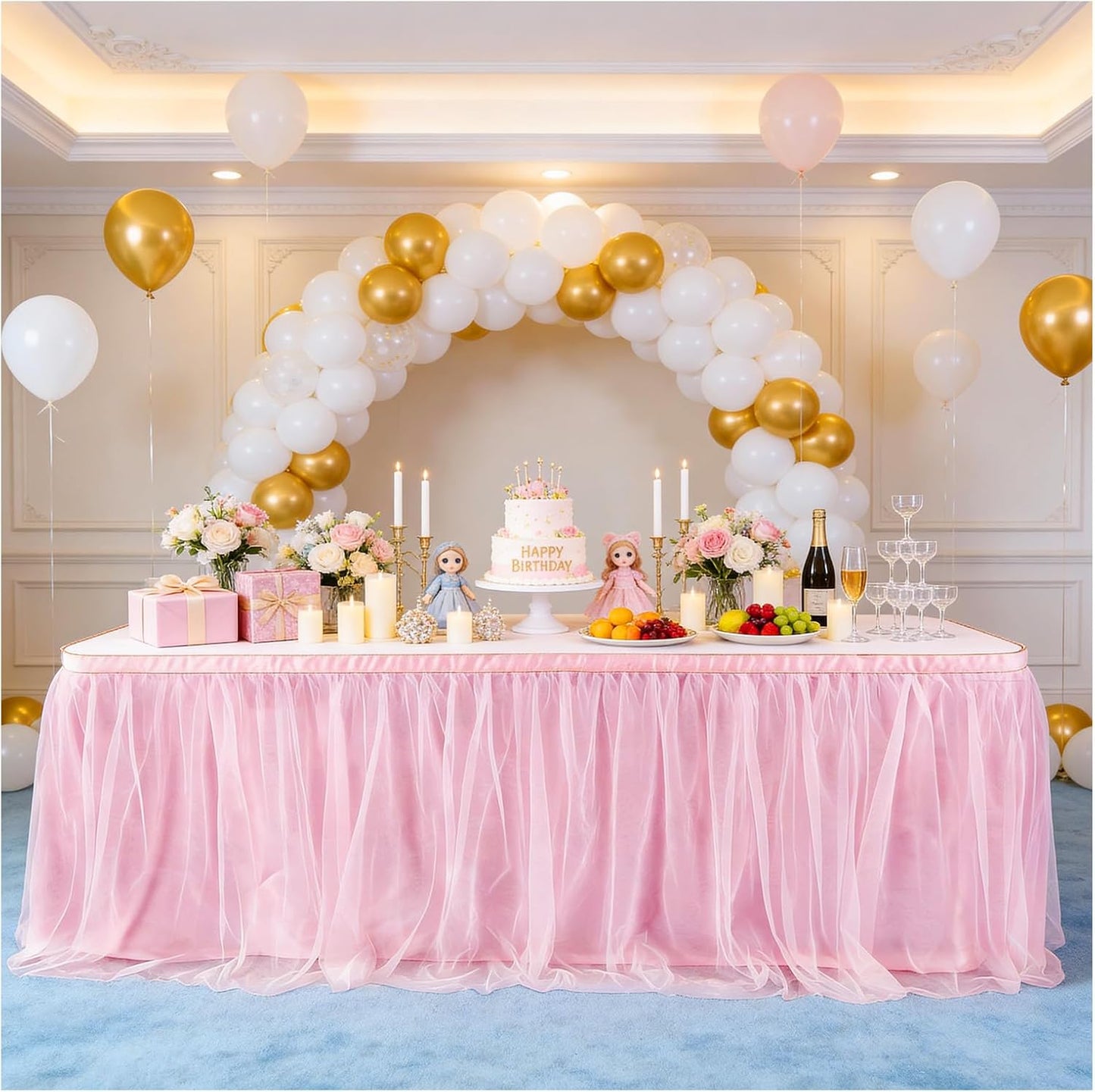 THARAHT Tulle Table Skirt 6FT 180CM Long for Rectangle Tables Round Tables Ruffle Desk Skirt for Princess Girls Birthday Party Cake Dessert Decorations Table Skirt