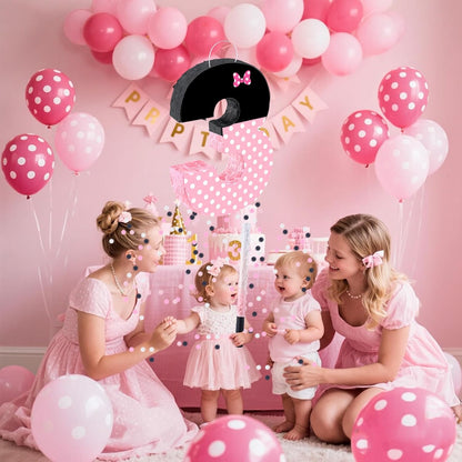 15.7 x 11.5 x 3 Inch Pink Bow Number 2 Pinata,Pink Bow Birthday Decorations, Fillable Hanging Piñata with Stick Blindfold Confetti for Girls Boys 2nd Anniversary Party Decorations
