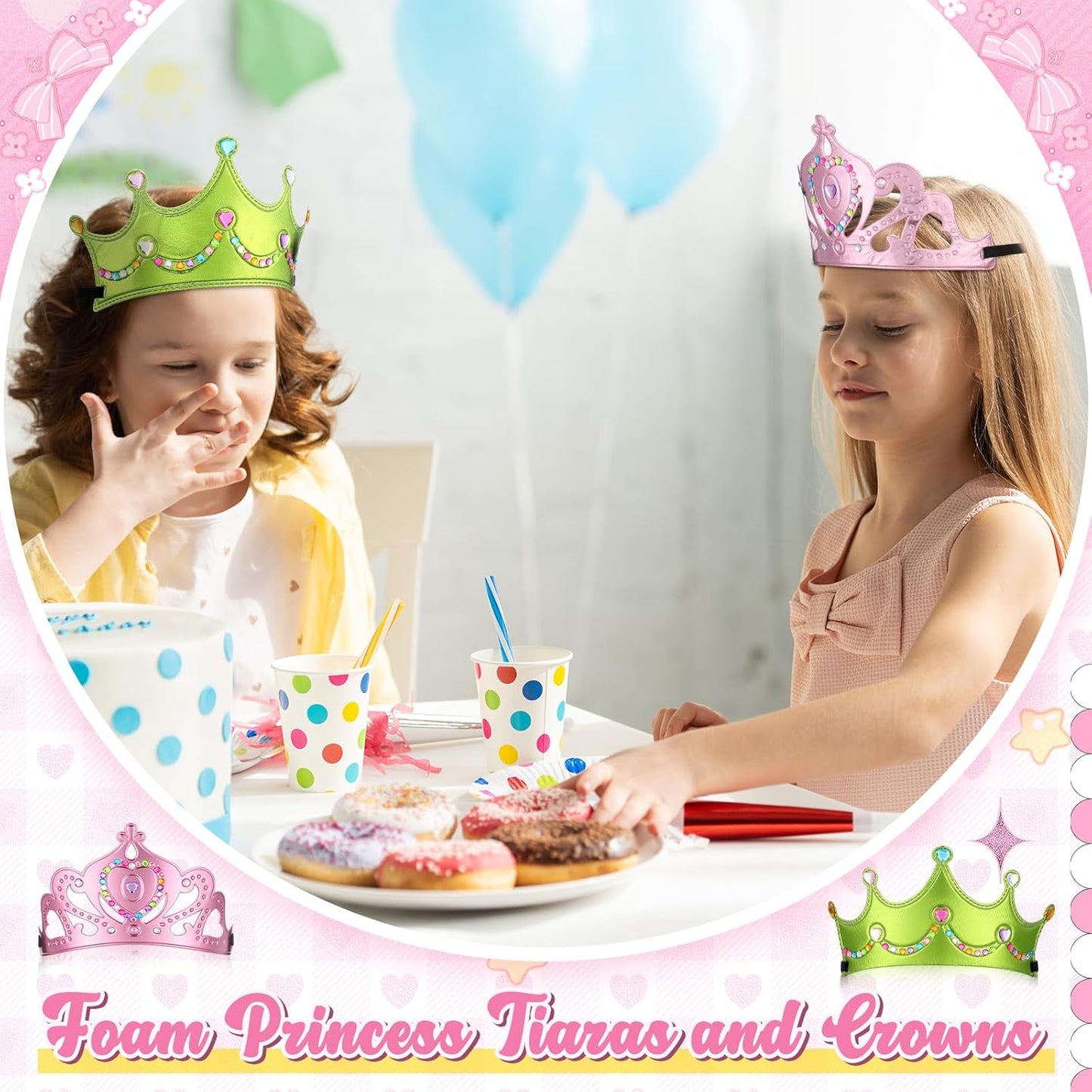 Yaomiao 44 Pcs Birthday Foam Crowns for Kids Princess Tiaras King Hat Bulk Diamond Sticker Kits for Crown Party Supplies