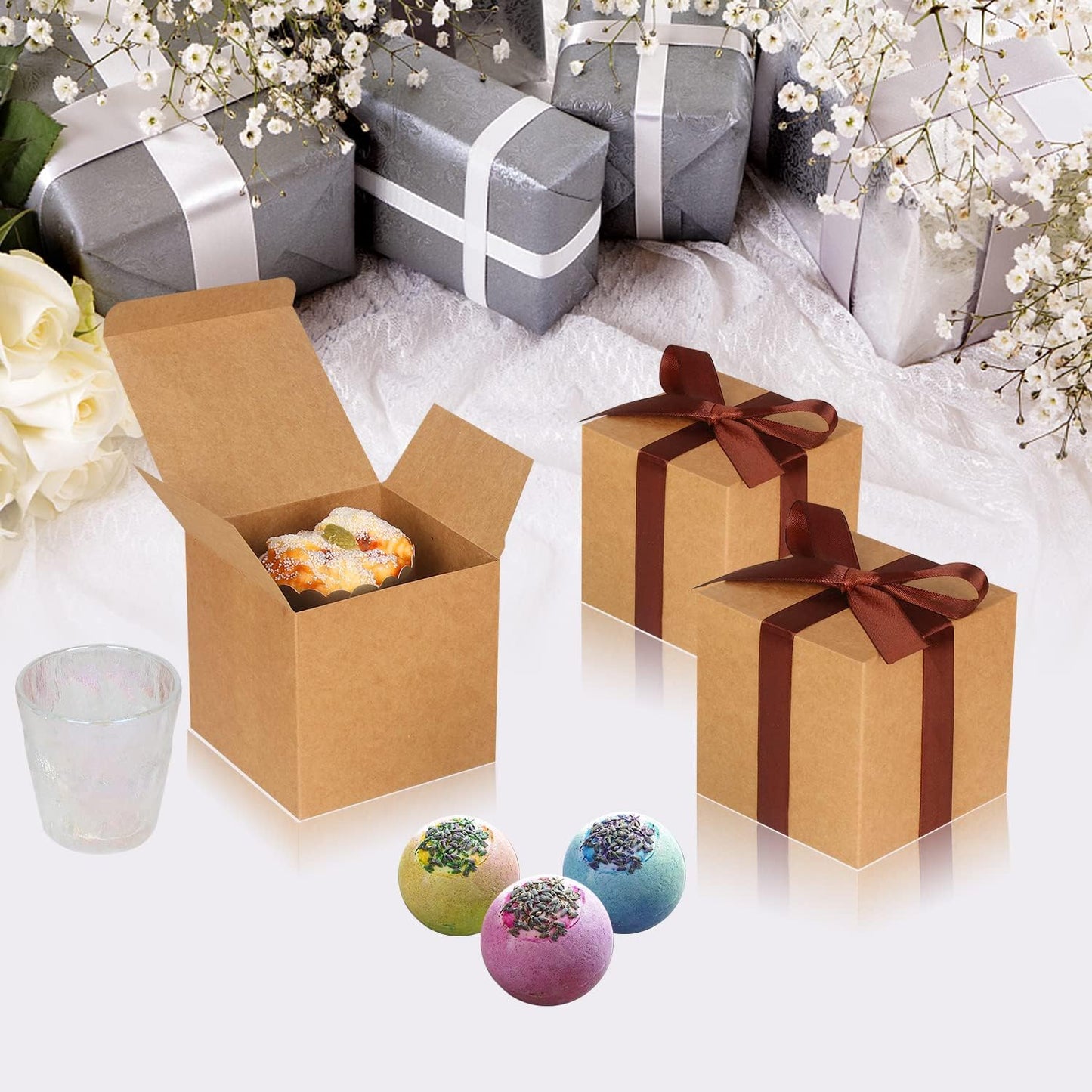 100 Pack Small Gift Boxes, 2x2x2 Inches Favor Boxes Gold Paper Gift Boxes with Lids for Presents, Crafting, Cupcake Boxes, Gifts, Candy Boxes for Wedding Party Bridal Shower Baby Shower Favors