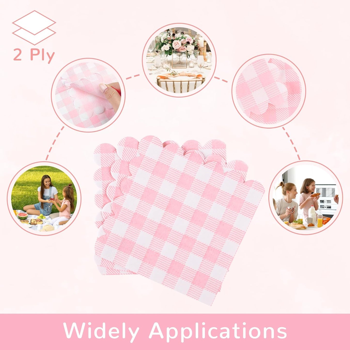 100 Pcs Striped Pastel Napkins, 5 x 5 Inches Scalloped Napkins, Disposable Cocktail Napkins for Pastel Summer Party Birthday Wedding Decor