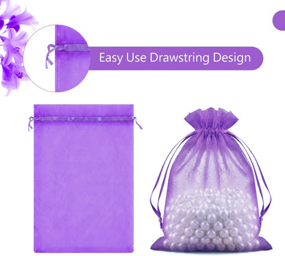 FUNFERY 100 Pcs White Organza Bags 3x4 in, Small Mesh Drawstring Gift Bags for Sachet, Jewelry, Wedding Favor, Candy Goodie Treat Bag,Easter Day