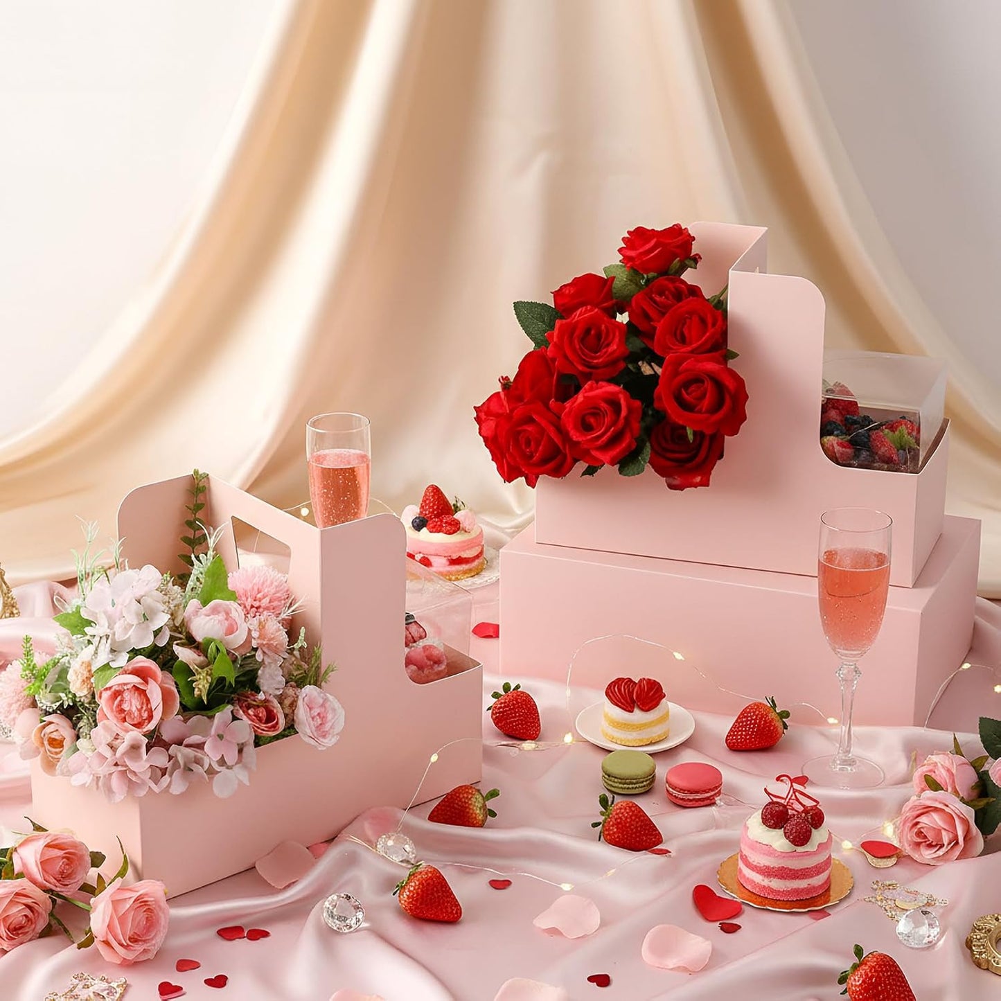 Qinyoung 12 Sets Mother's Day Flower Gift Box Cake Flower Gift Boxes with 12 Pcs Transparent PVC Cake Boxes Mother's Day Box for Teacher,Mom Wedding, Birthday Party(White,Classic,Blank)