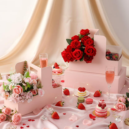 Qinyoung 12 Sets Mother's Day Flower Gift Box Cake Flower Gift Boxes with 12 Pcs Transparent PVC Cake Boxes Mother's Day Box for Teacher,Mom Wedding, Birthday Party(White,Classic,Blank)