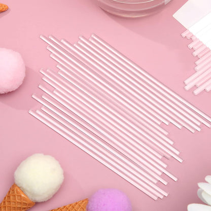Zopeal 200 Pcs Acrylic Lollipop Sticks Clear Cake Pops Rods Cake Topper Candy Cupcake Treat Stick for Wedding Chocolate Cookie Dessert Handmade DIY Crafts Party Decor Gardening(6 x 0.12 Inches,Clear)