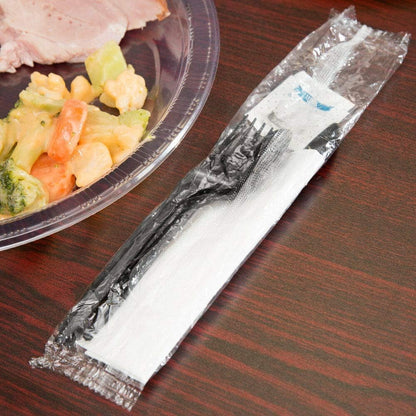 100 Plastic Cutlery Packets - Knife Fork Spoon Napkin Salt Pepper Sets | Black Silverware Sets Individually Wrapped Cutlery Kits, Bulk Plastic Utensil Cutlery Set Disposable To Go Silverware