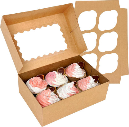 Bakepacker Auto-pop up 6 Cupcake Boxes with Window 20 Count Pink Box 9.4 x 6.1 x 3 inch Cupcake Carrier