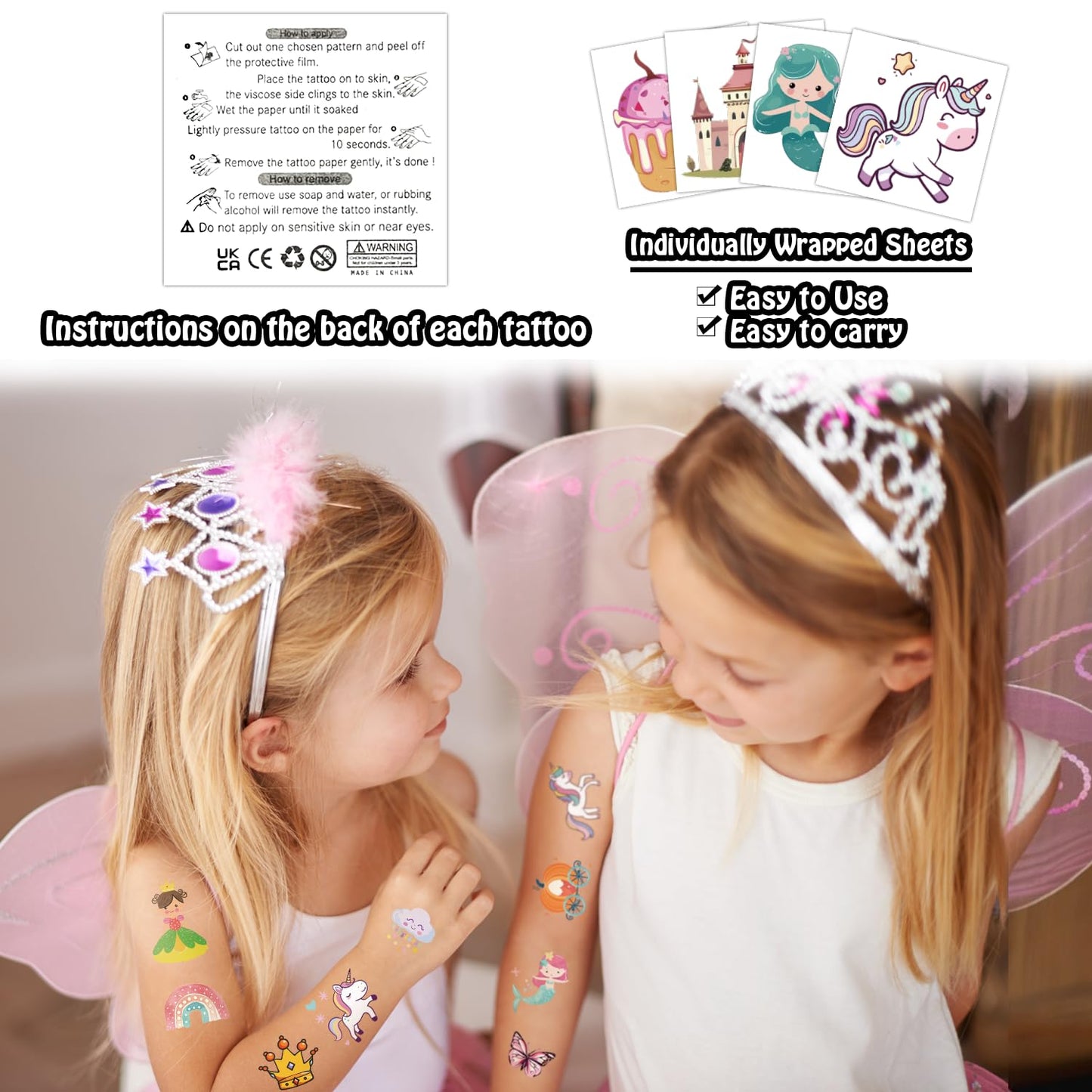 Partywind 408 PCS Kids Tattoos for Party Supplies, Individually Wrapped Sheet Temporary Tattoos Stickers for Kids Goodie Bag Stuffers, Fun Birthday Party Favors - Mixed