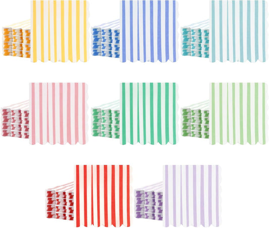 Tenceur 100 Pack Scalloped Pastel Napkins Mixed Stripe Ice Cream 5 x 5 Inch Disposable Paper Cocktail Beverage Napkins for Pastel Summer Party Shower Birthday Dinner Decor Supplies Favor(Four Colors)