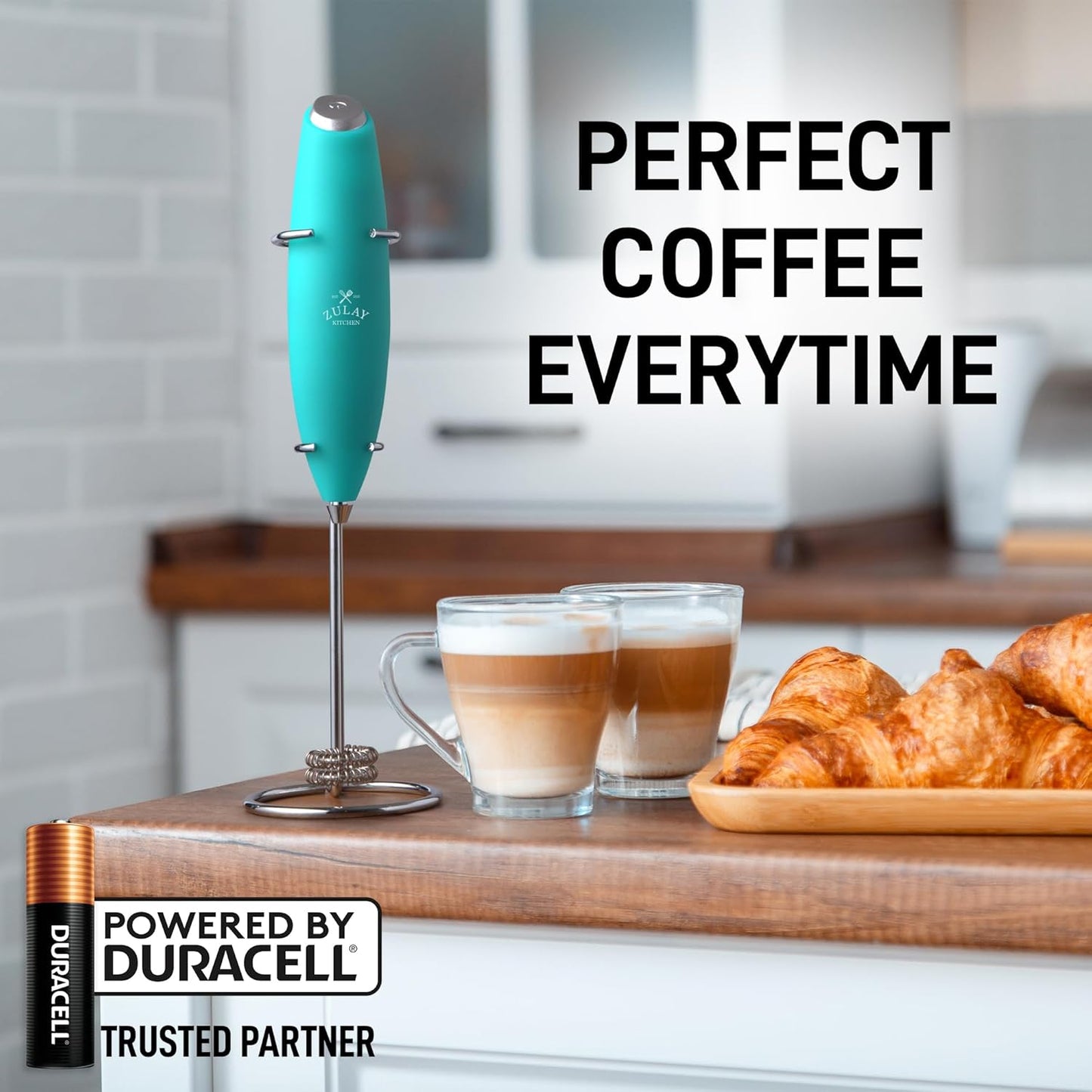 Zulay Kitchen Powerful Milk Frother Wand With Duracell Batteries - Ultra Fast Handheld Drink Mixer - Electric Whisk Foam Maker for Coffee, Lattes, Cappuccino & Matcha - Z1 Motor - Black - Colors B