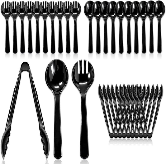 24 Pack Large Black Disposable Plastic Serving Utensils, Heavy-Duty Serving Spoons for Buffets, Parties, Catering, Restaurants, Dinners & Picnics Disposable Party Supplies