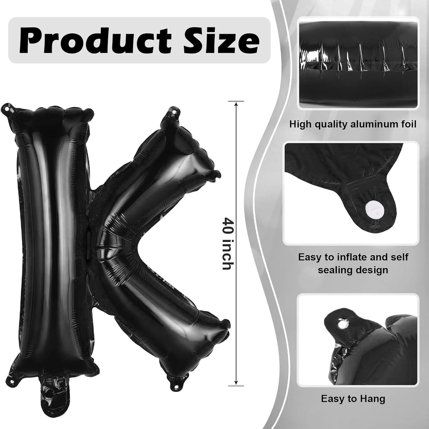 Black Letter A Balloons, 40 Inch Large Foil Letter Balloons, Custom Phrase Balloon for Birthday Party Wedding Anniversary Decoration (Black A)