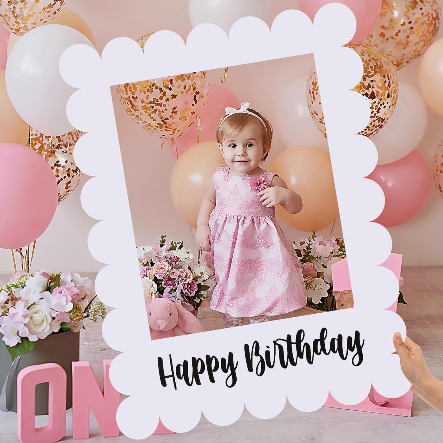 Beeveer 32 x 24 Inch Extra Large Happy Birthday Photo Booth Selfie Frame Props Picture DIY Cutouts Photo Backdrop Cardboard Props for Party Supplies Favors(Vertical,Shiny Gold)