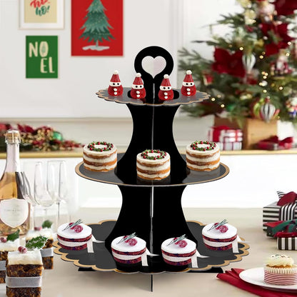 Soleebee 3-Tier Cupcake Stand, Cardboard Cupcake Tower, Cup Cake Stand Tower for Birthday Wedding Party Decoration, Cupcake Tier Stand Desserts Display 1 Set (Purple Gold)