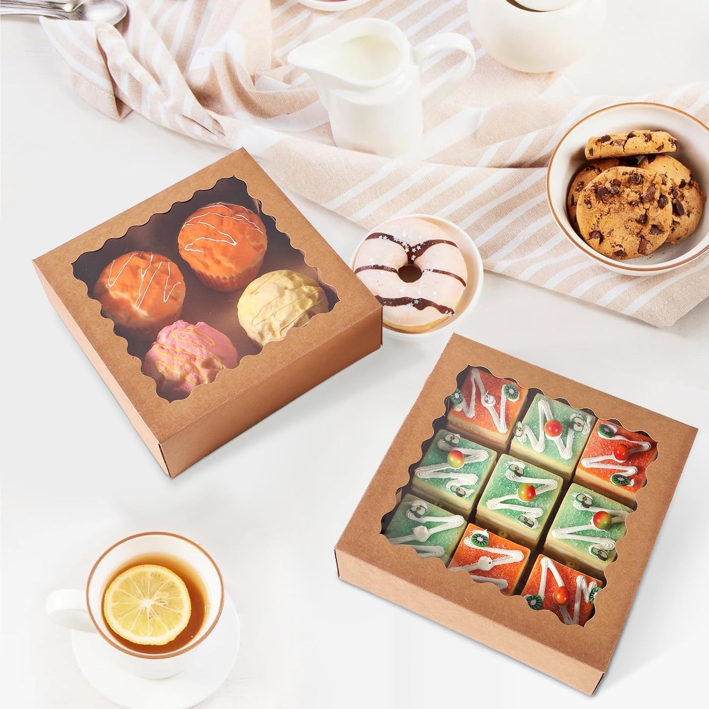 24 pcs12x12x3 Inch Bakery Boxes with Window, White 12 inch Cake Pastry large Pie Cookie Box for Dessert,strawberry,Chocolates Boxes