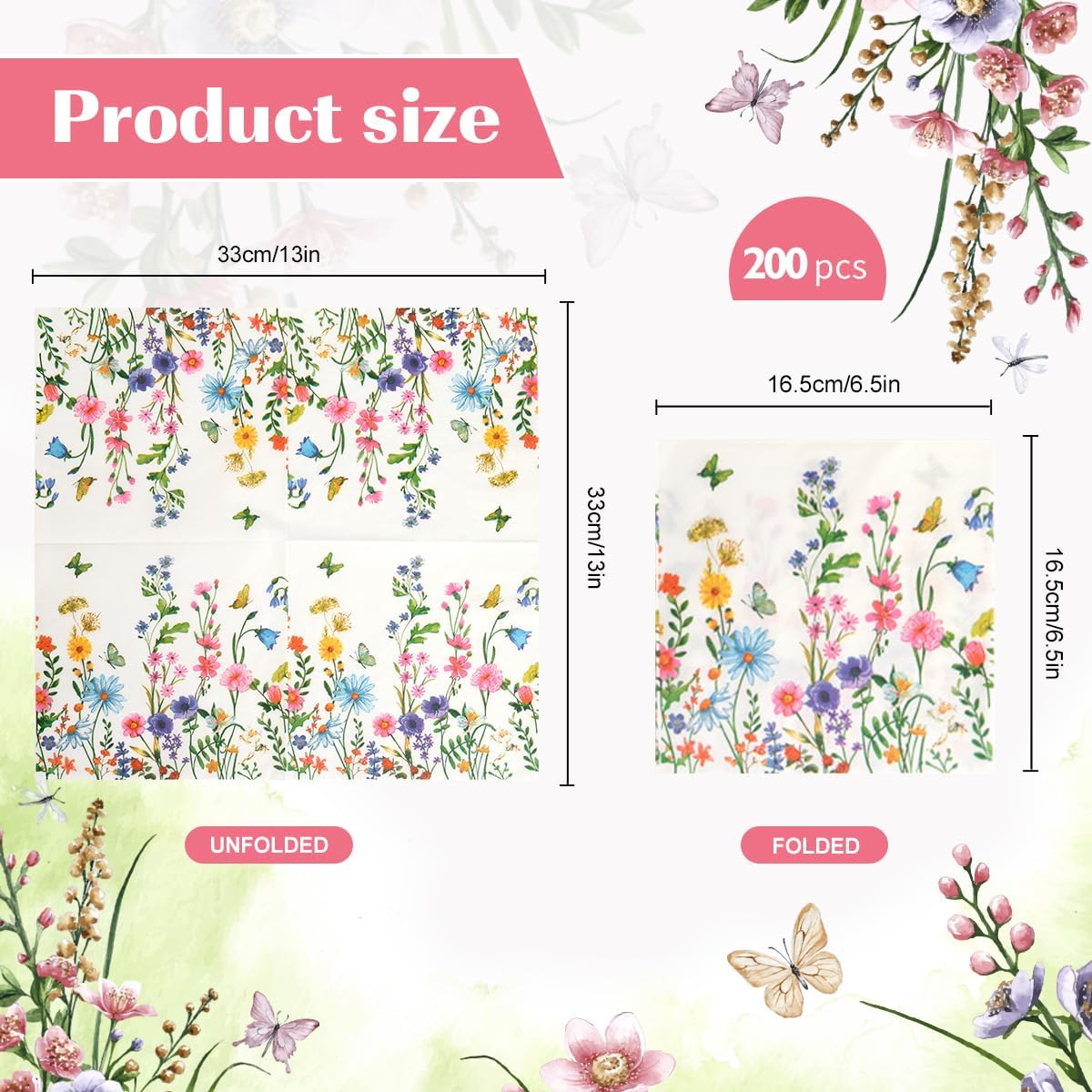 100Pcs Disposable Floral Paper Napkins Decorative Bathroom Napkins Guest Disposable Wild Flower Hand Towels Dinner Party Napkins for Wedding Birthday Party Baby Shower
