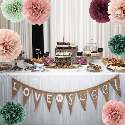 20-Piece Tissue Paper Pom Poms - Hanging Decorations Tissue Paper Flowers for Bridal Wedding Shower Bachelorette Birthday Engagement Party (Burgunday + Boho Green)