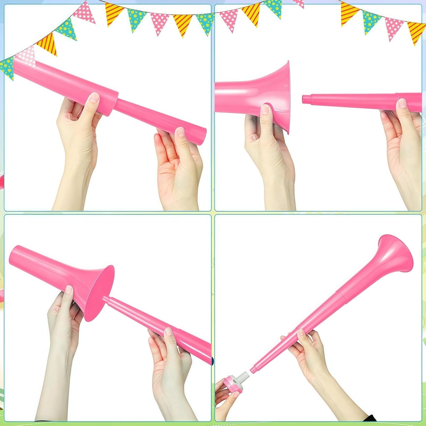 6 Pcs Stadium Horn for Adult, 21 Inch Vuvuzela Plastic Collapsible Cheering Trumpets for Sporting Events Football Carnival Party, Red