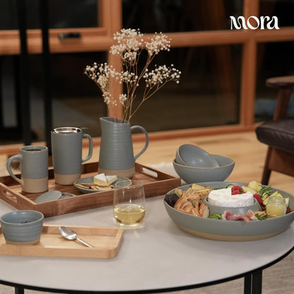 Mora Ceramic Chips and Dip Serving Tray: Large Divided Party Bowl Set for Chips & Salsa, Veggies & Dip, Fruit, Snacks, Entertaining, Hosting, etc. Minimalist Design for the Modern Hostess - White