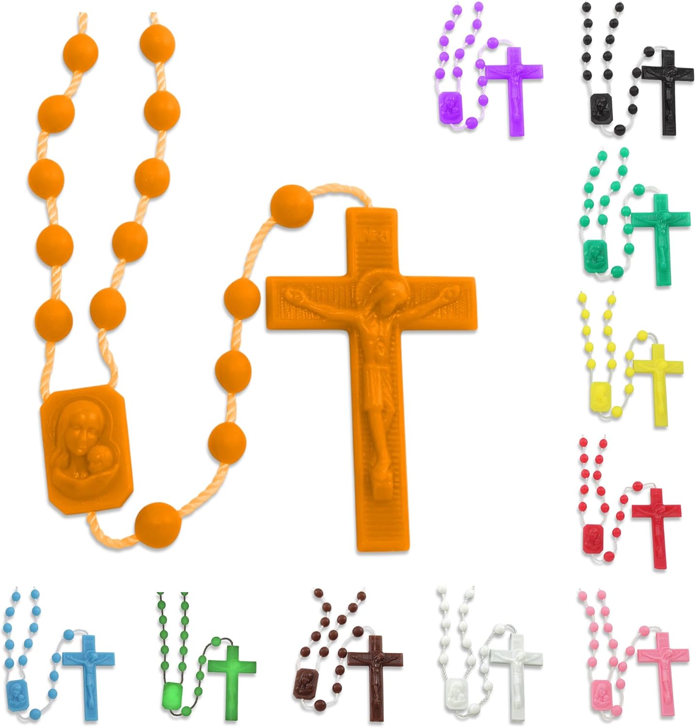 RosaryMart Catholic Rosary Beads for Prayer – Glow in the dark Plastic Rosary Necklace with Crucifix, Durable Nylon Cord, Made in Italy, Devotional Prayer Beads for Women and Men – Pack of 25