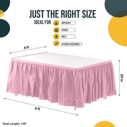 Exquisite Ruffle Table Skirt Black 6 Pack 14 Ft Long Table Skirts for Rectangle Tables 6ft Plus or Round Tables Skirts with Adhesive Strip for Gender Reveal Decor & Happy Birthday Parties
