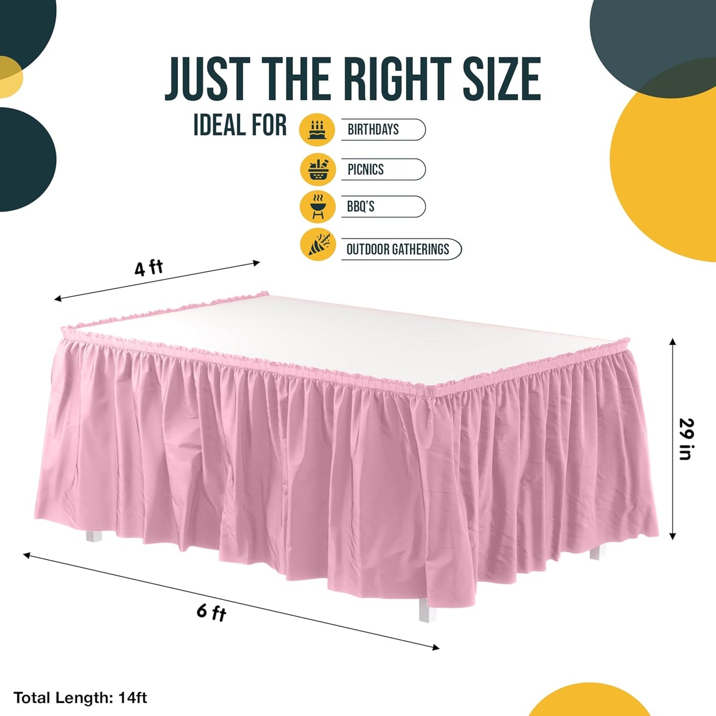 Exquisite Ruffle Table Skirt Black 6 Pack 14 Ft Long Table Skirts for Rectangle Tables 6ft Plus or Round Tables Skirts with Adhesive Strip for Gender Reveal Decor & Happy Birthday Parties