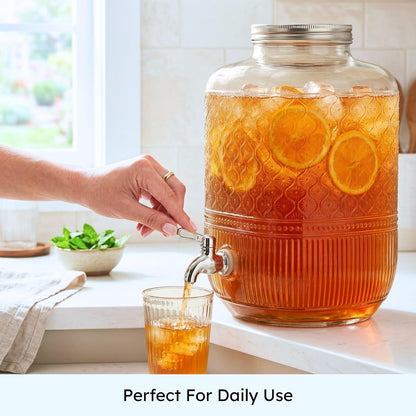 Godinger Drink Dispenser 2 Gallon, Large Glass Water Dispenser - (256oz) Blush