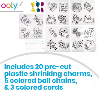 Ooly x Peanuts Snoopy 34 PC DIY Shrinking Art Kit for Kids with Markers, 20 Plastic Pre Cut Charms and More, No Mess Creative Activity Jewelry Making Kit