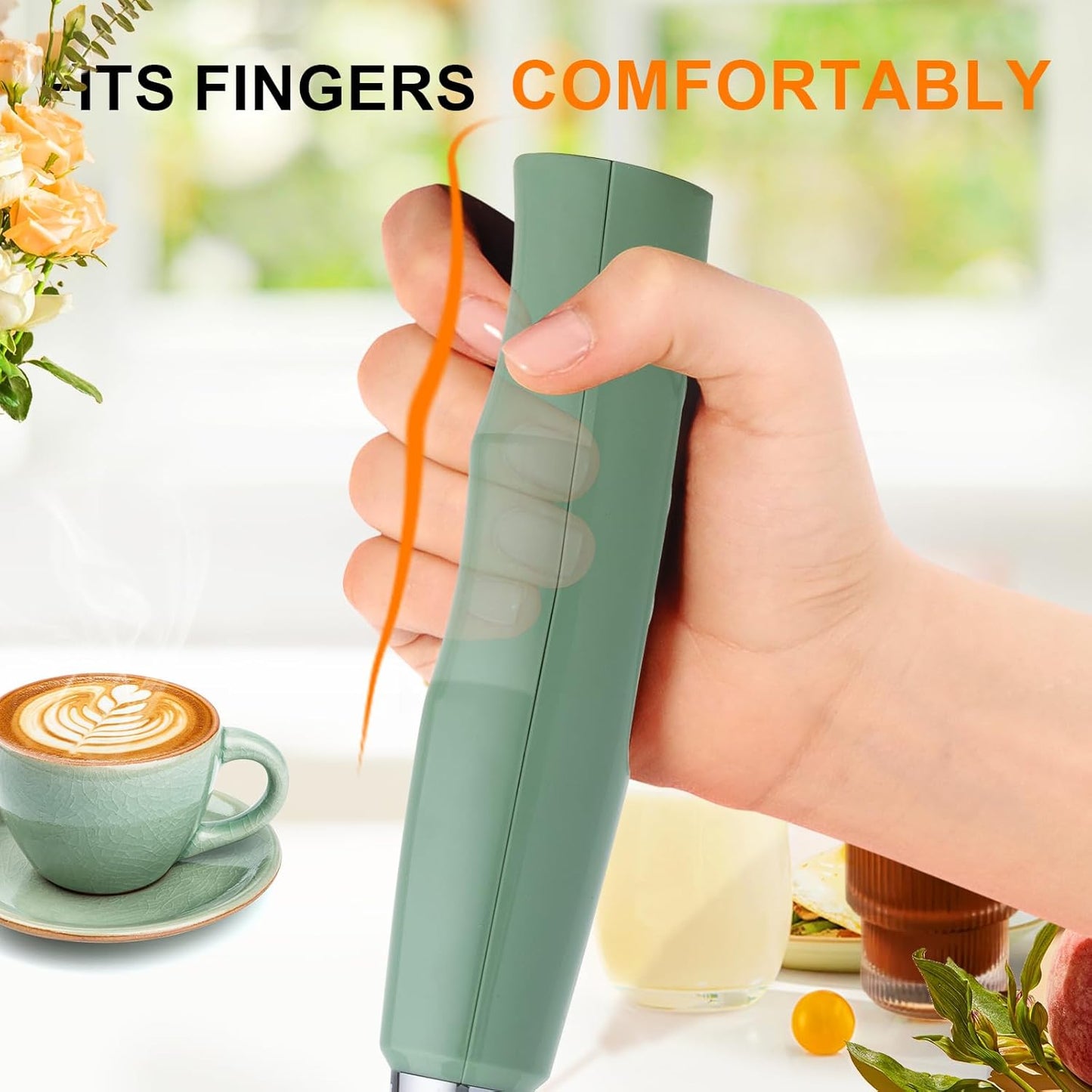 YUSWKO Black Handheld Milk Frother Wand for Coffee, Rechargeable Electric Whisk with 3 Heads 3 Speeds Drink Mixer Coffee Frother For Latte, Cappuccino, Hot Chocolate, Egg