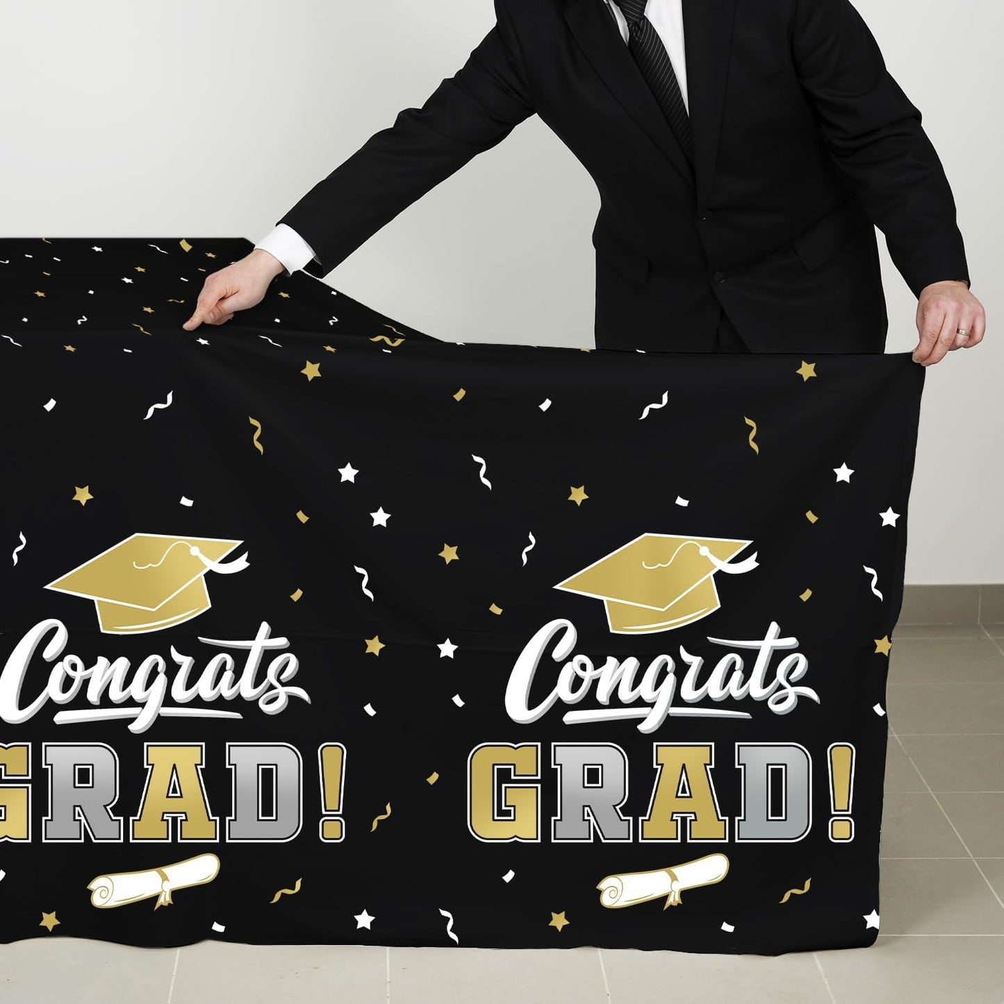 Gatherfun Graduation Party Decorations, Gongrats Grad Tablecover for Graduation Party Supplies, 3 pcs Green Table Cloths, 54"x108"